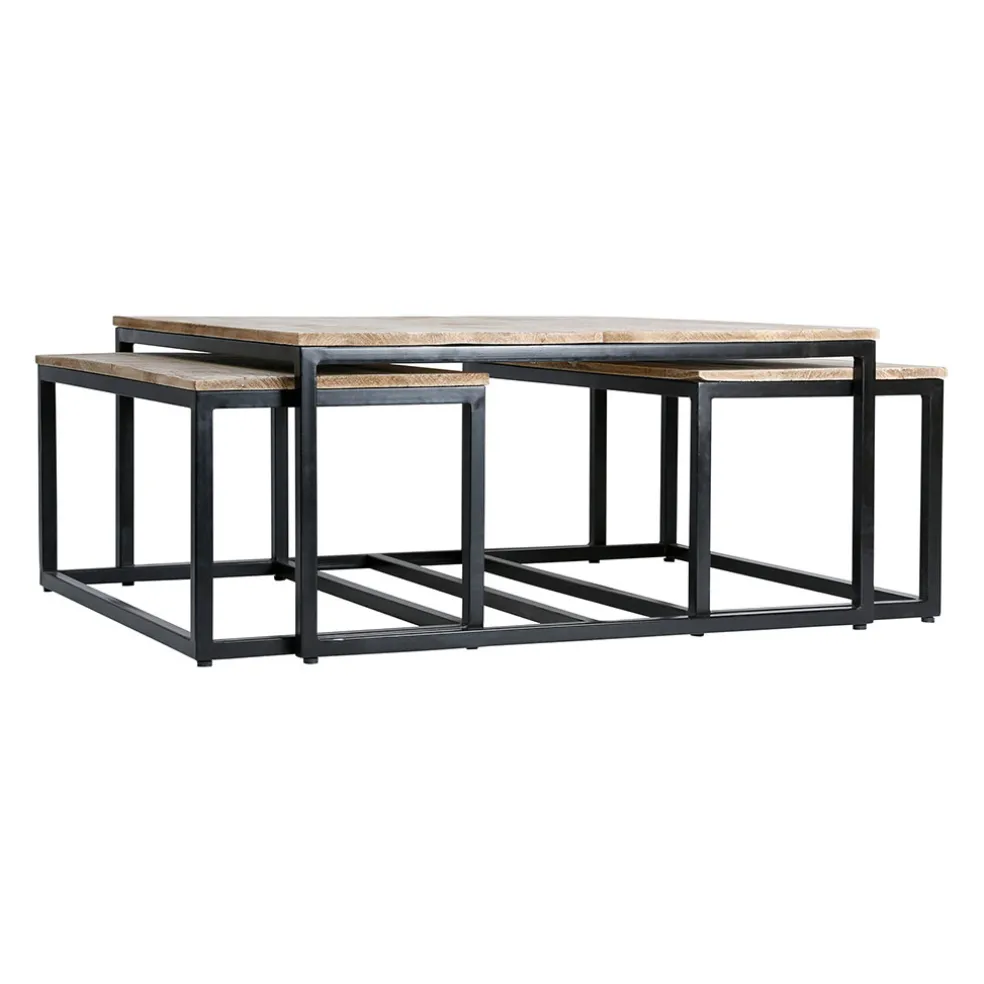 Table basse gigogne (lot de 3) en manguier et fer noir -Noe