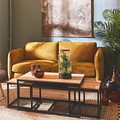 Table basse gigogne (lot de 3) en manguier et fer noir -Noe