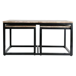 Table basse gigogne (lot de 3) en manguier et fer noir -Noe