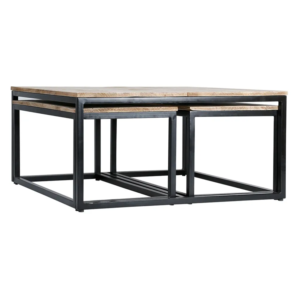 Table basse gigogne (lot de 3) en manguier et fer noir -Noe
