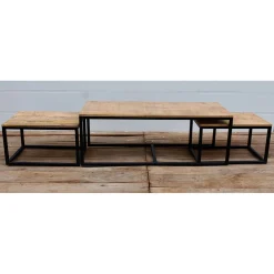 Table basse gigogne (lot de 3) en manguier et fer noir -Noe
