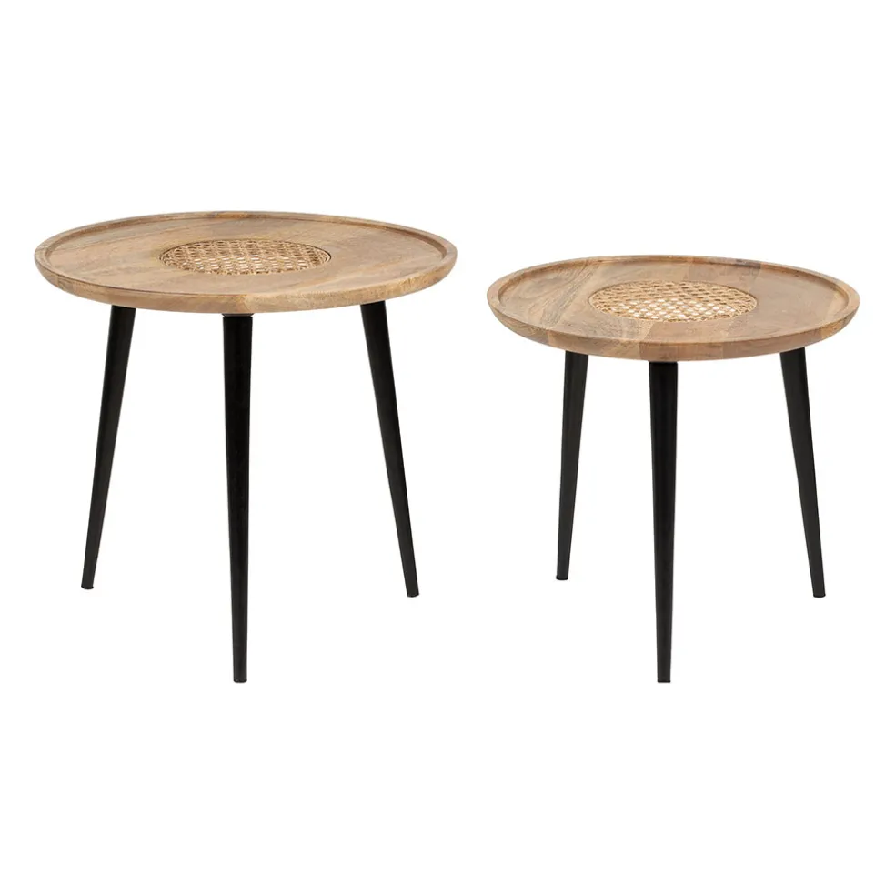 Table basse gigogne (lot de 2) en manguier naturel et fer noir - Balamea