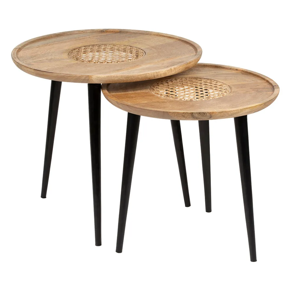 Table basse gigogne (lot de 2) en manguier naturel et fer noir - Balamea