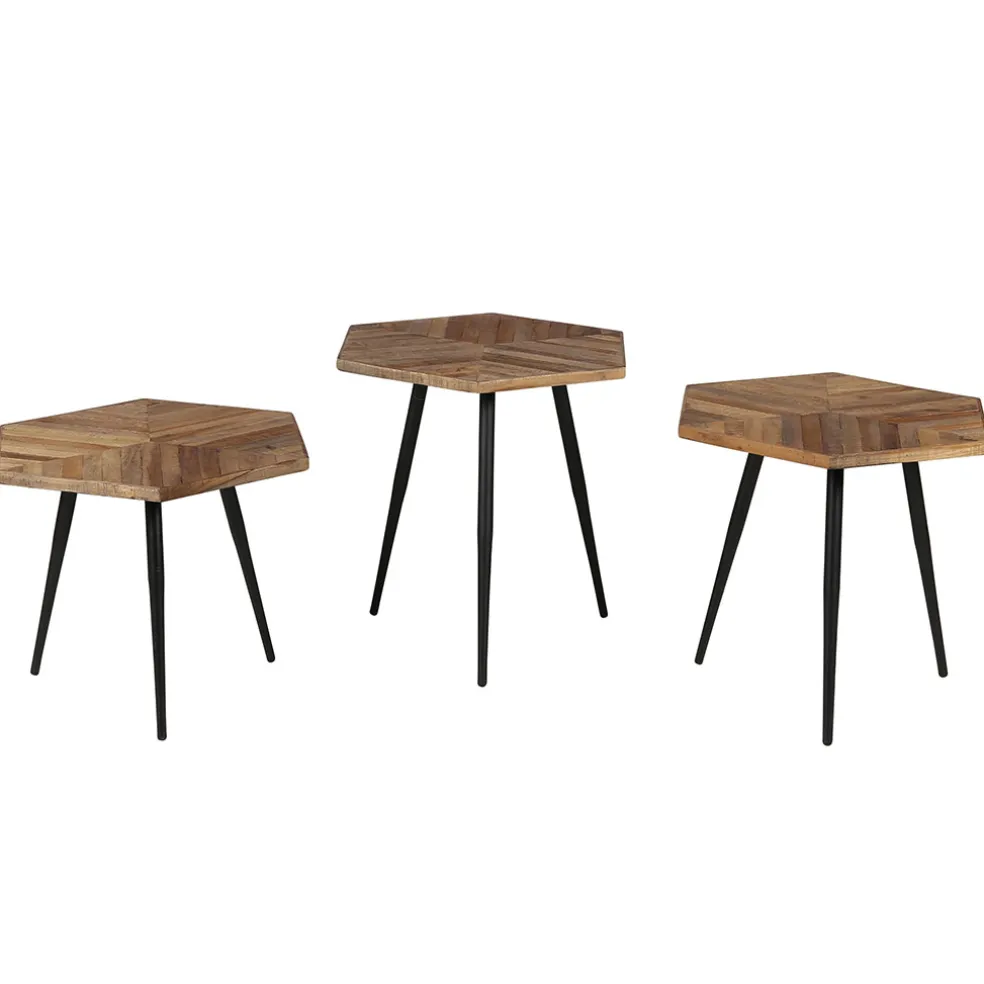 Table basse gigogne (lot de 3) en teck et métal - Woody