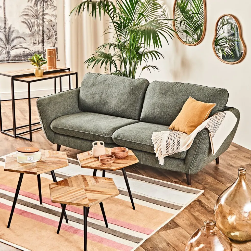 Table basse gigogne (lot de 3) en teck et métal - Woody