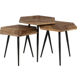 Table basse gigogne (lot de 3) en teck et métal - Woody