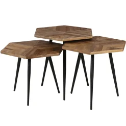 Table basse gigogne (lot de 3) en teck et métal - Woody