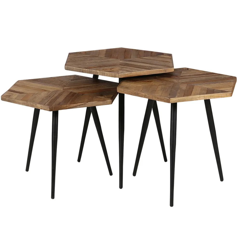 Table basse gigogne (lot de 3) en teck et métal - Woody