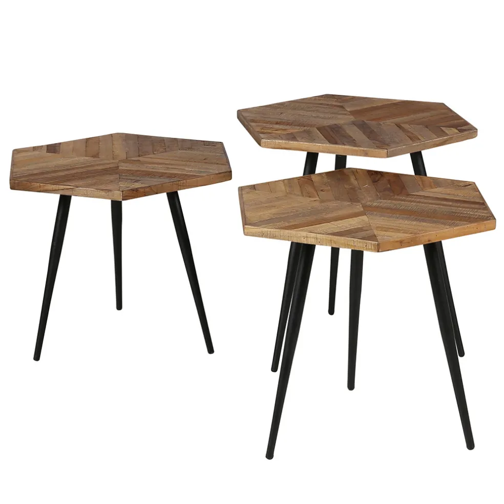 Table basse gigogne (lot de 3) en teck et métal - Woody