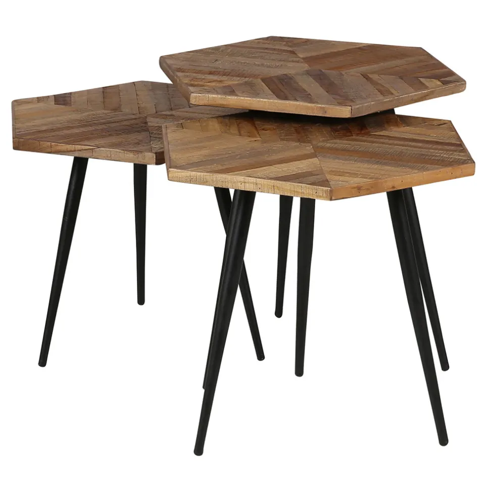 Table basse gigogne (lot de 3) en teck et métal - Woody