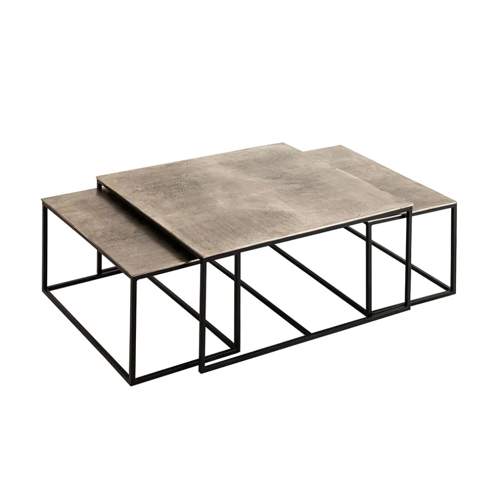 Table basse gigogne (lot de 3) en fer argenté - Félia