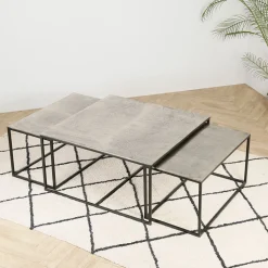 Table basse gigogne (lot de 3) en fer argenté - Félia