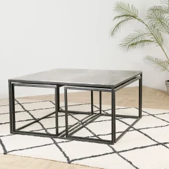 Table basse gigogne (lot de 3) en fer argenté - Félia