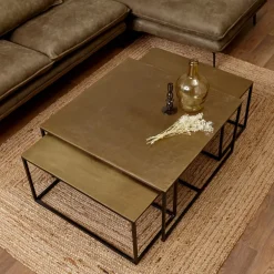 Table basse gigogne (lot de 3) en fer doré - Félia