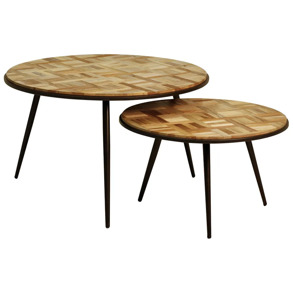 Table basse gigogne ronde (lot de 2) en teck - Wally