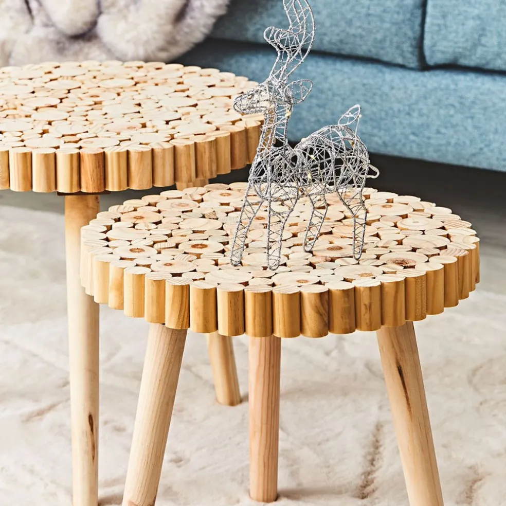 Table basse gigogne ronde (lot de 2) en bois de pin - Rubin