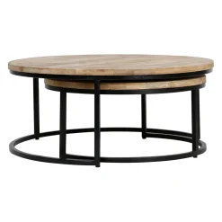 Table basse gigogne ronde (lot de 2) en manguier et fer noir - Noe