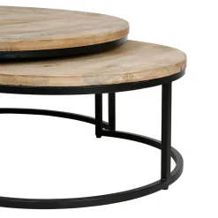 Table basse gigogne ronde (lot de 2) en manguier et fer noir - Noe
