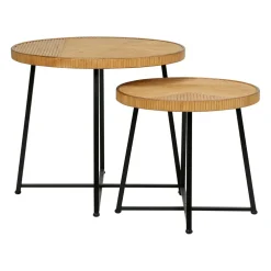 Table basse (lot de 2) en bambou, rotin et pieds en fer noir - Saori