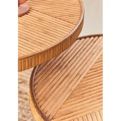 Table basse (lot de 2) en bambou, rotin et pieds en fer noir - Saori