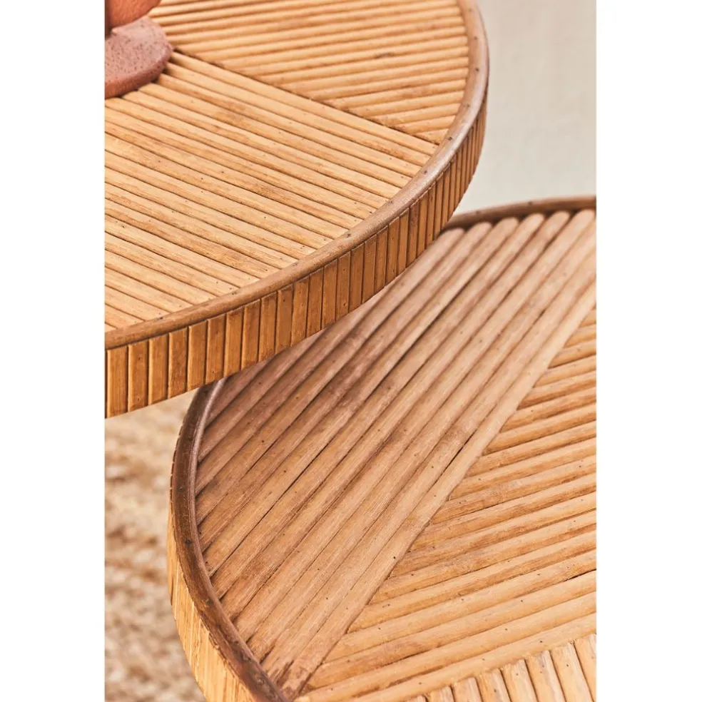 Table basse (lot de 2) en bambou, rotin et pieds en fer noir - Saori