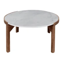 Table basse rond en manguier et marbre naturel et blanc d80cm - Agate