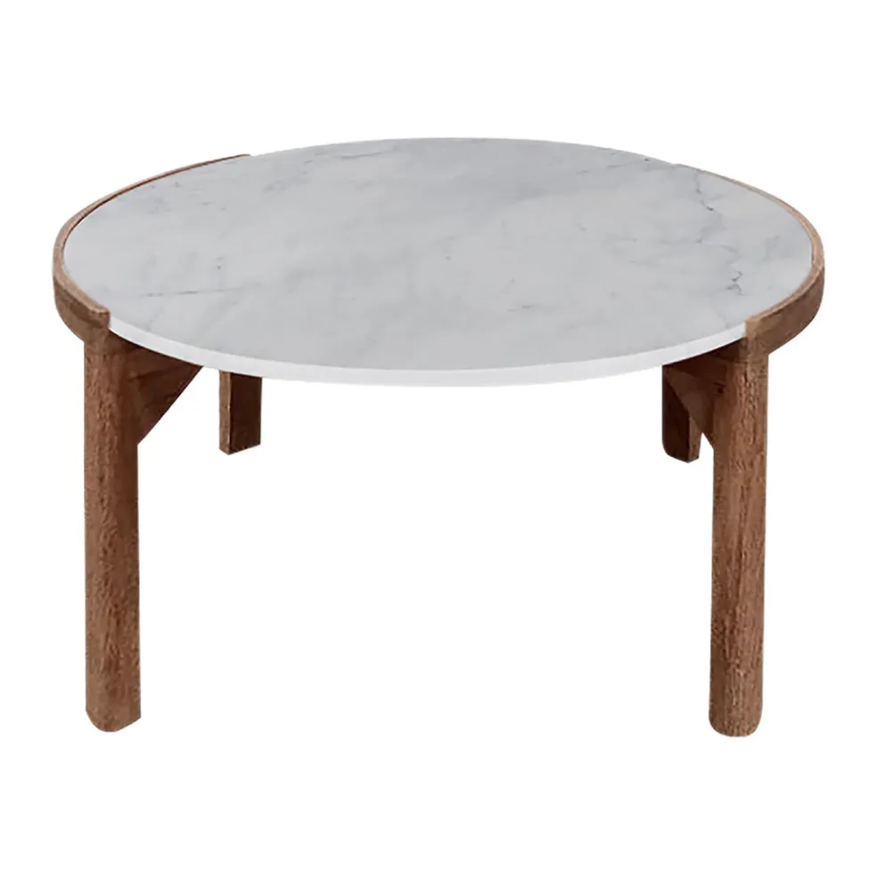 Table basse rond en manguier et marbre naturel et blanc d80cm - Agate