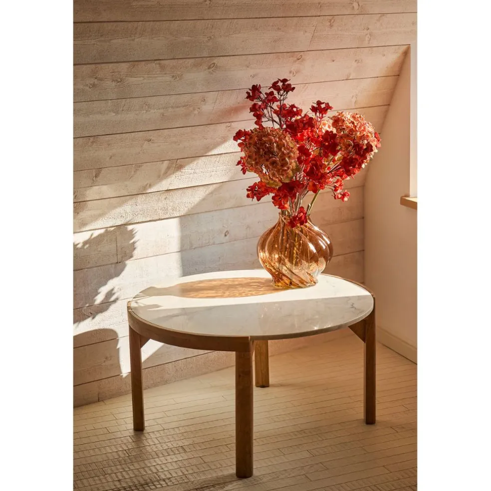 Table basse rond en manguier et marbre naturel et blanc d80cm - Agate