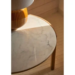 Table basse rond en manguier et marbre naturel et blanc d80cm - Agate