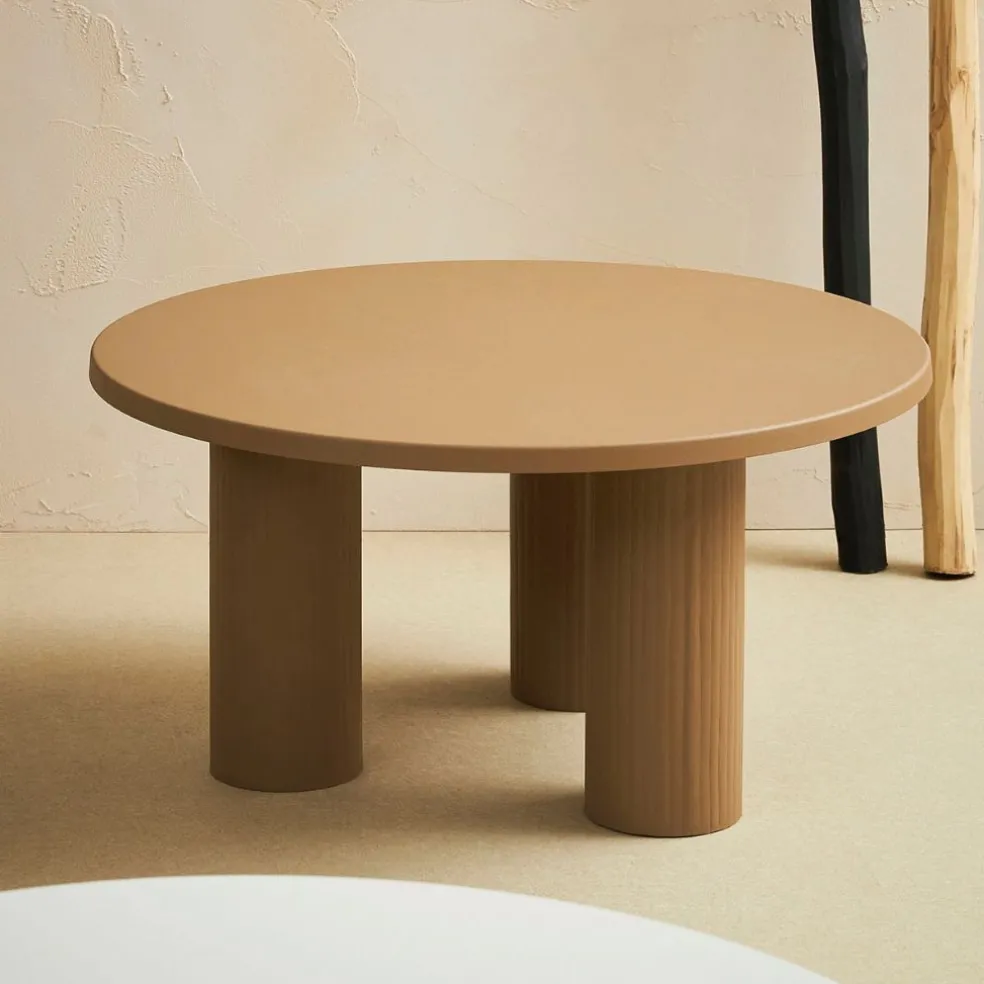 Table basse ronde 3 pieds en fer beige d70xh35cm - Organic