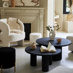 Table basse ronde 3 pieds en fer noir d70xh35cm - Organic