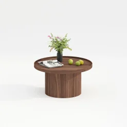 Table basse ronde en bois de châtaignier d80xH35cm - Plasma