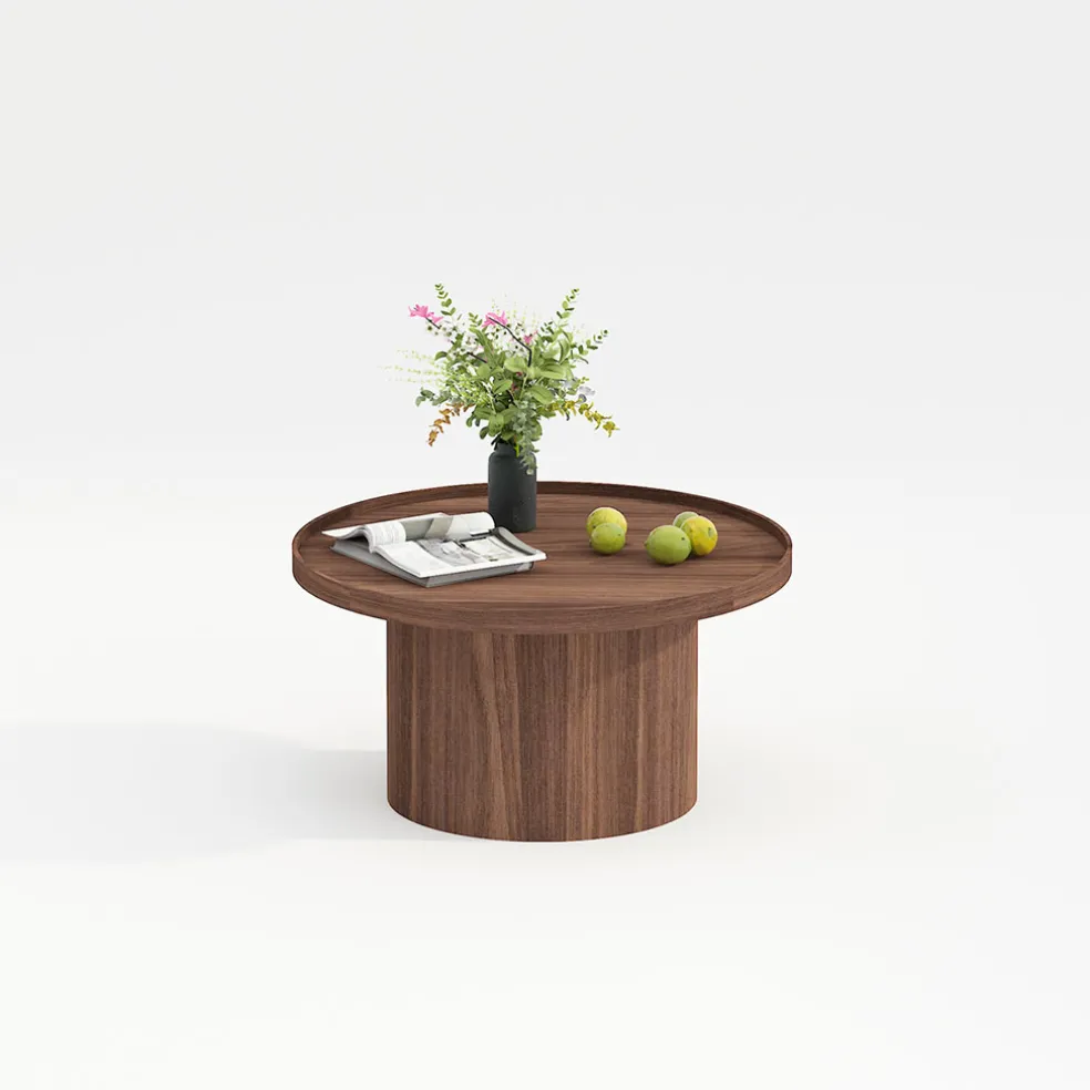 Table basse ronde en bois de châtaignier d80xH35cm - Plasma