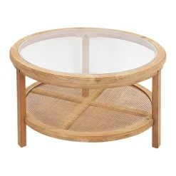 Table basse ronde en sapin naturel et verre trempé d75cm - Firmin