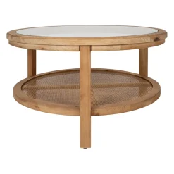 Table basse ronde en sapin naturel et verre trempé d75cm - Firmin