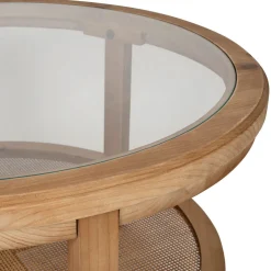 Table basse ronde en sapin naturel et verre trempé d75cm - Firmin