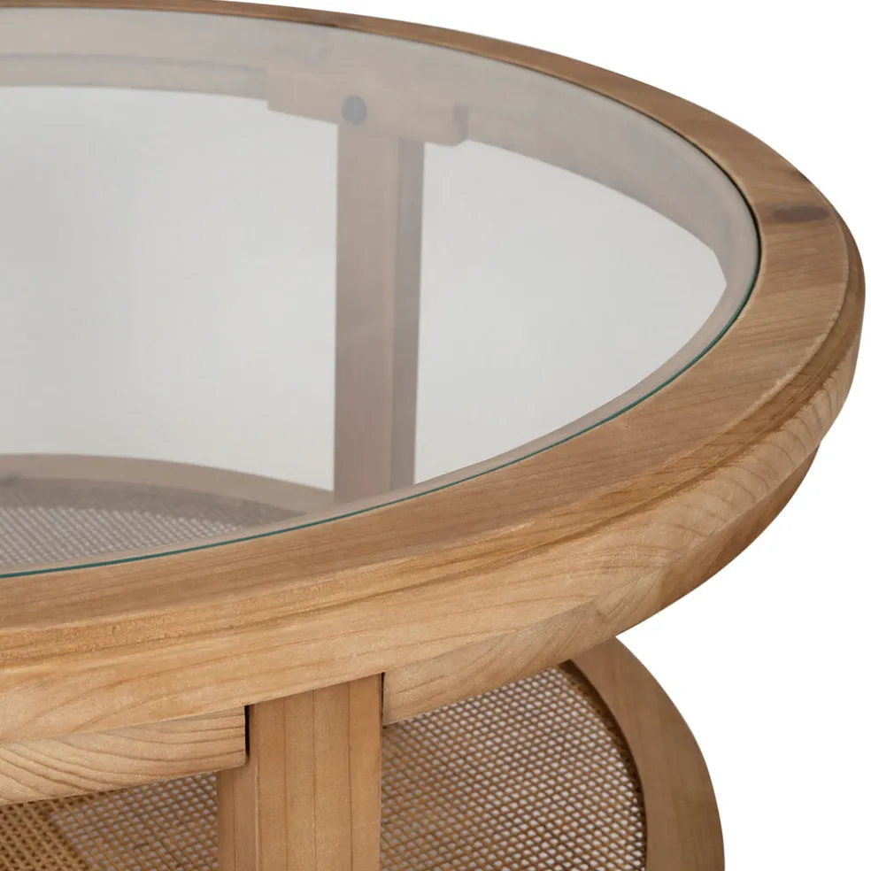 Table basse ronde en sapin naturel et verre trempé d75cm - Firmin