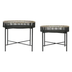 Table basse ronde (x2) en bambou et fer noir
