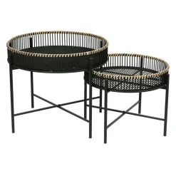 Table basse ronde (x2) en bambou et fer noir