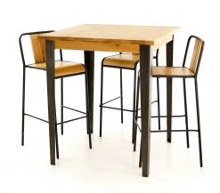 Table de bar carrée en chêne massif et pieds acier 90x90 cm - Manny