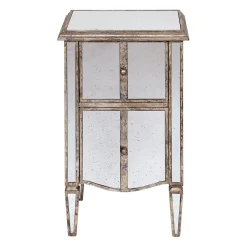 Table de chevet baroque en bois et miroir 2 tiroirs - Bois miroir