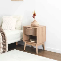 Table de chevet en pin naturel 1 tiroir - Kara