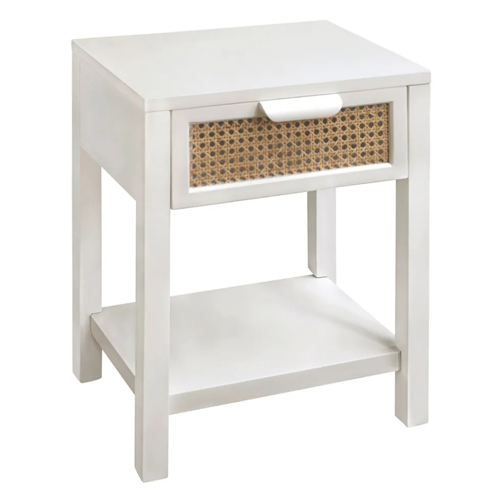 Table de chevet en sapin blanc et naturel 1 tiroir - Adela