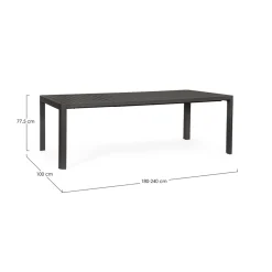 Table de jardin avec allonge en aluminium anthracite 180(+60)x100cm - Kiplin