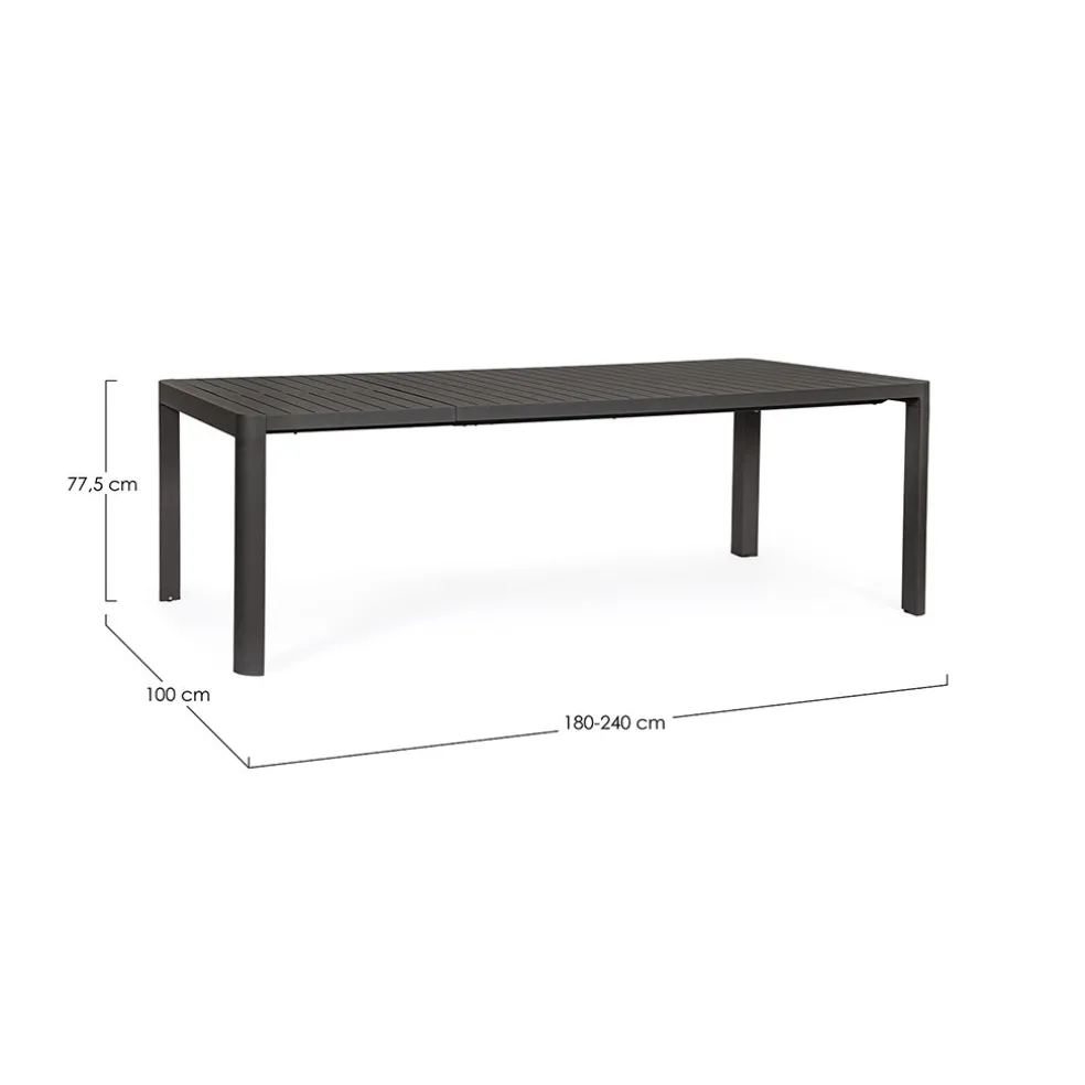 Table de jardin avec allonge en aluminium anthracite 180(+60)x100cm - Kiplin