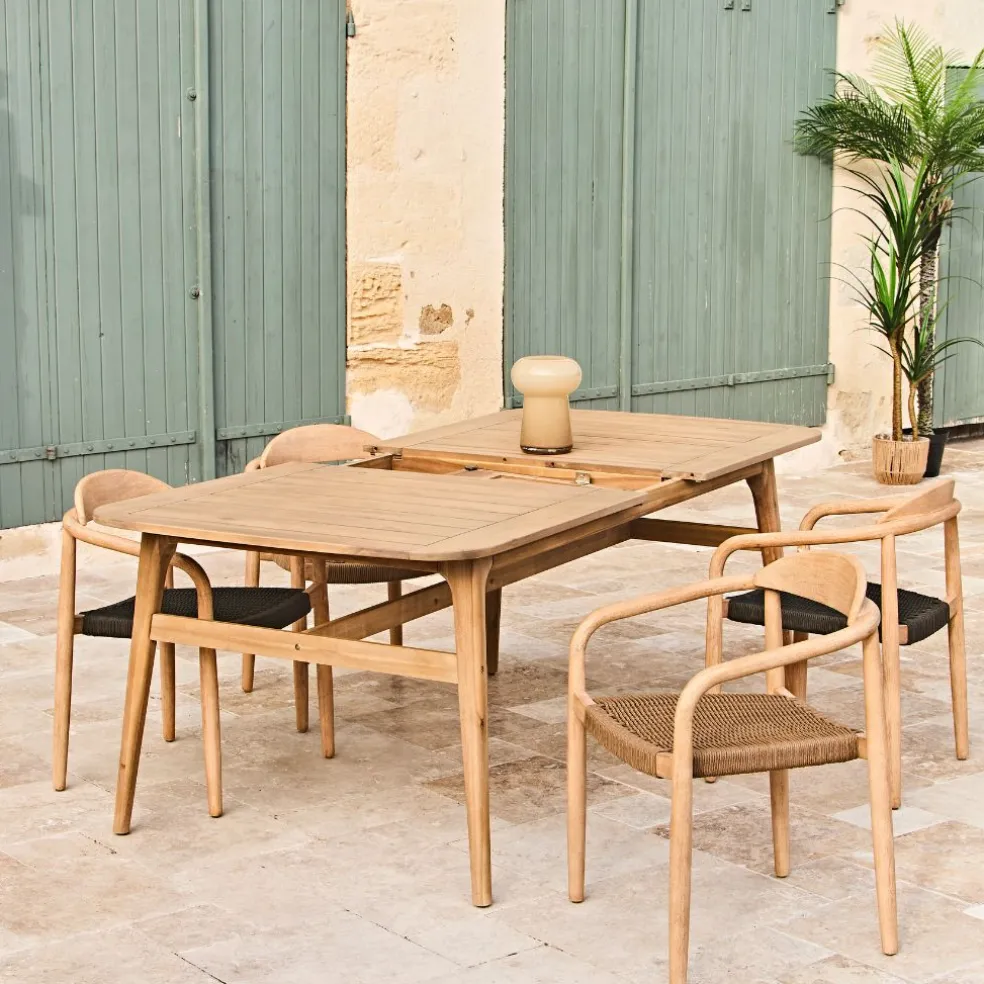 Table de jardin avec rallonge en acacia naturel 180-200x100cm - Cirina