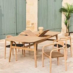 Table de jardin avec rallonge en acacia naturel 180-200x100cm - Cirina
