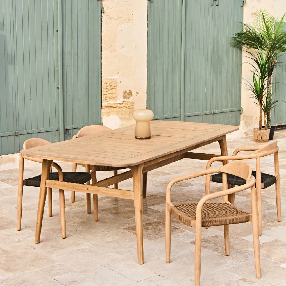 Table de jardin avec rallonge en acacia naturel 180-200x100cm - Cirina