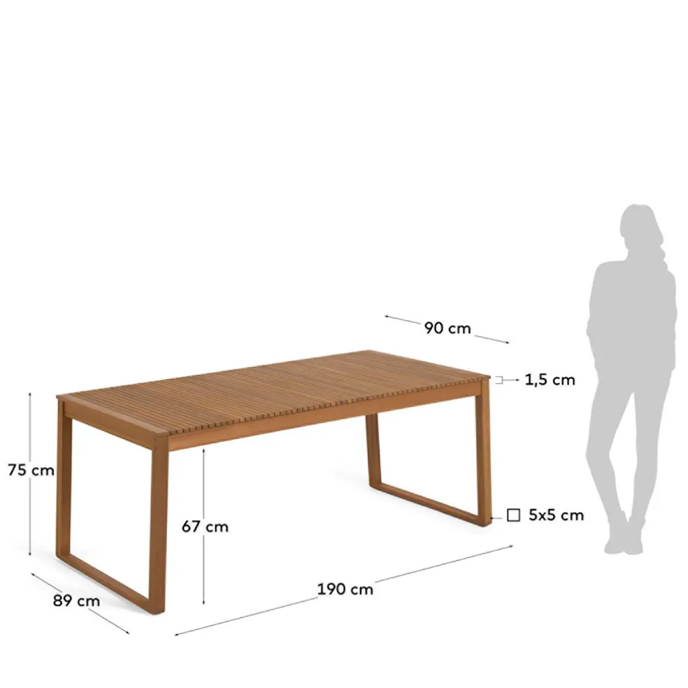 Table de jardin en bois d'acacia 190x90cm - Emili