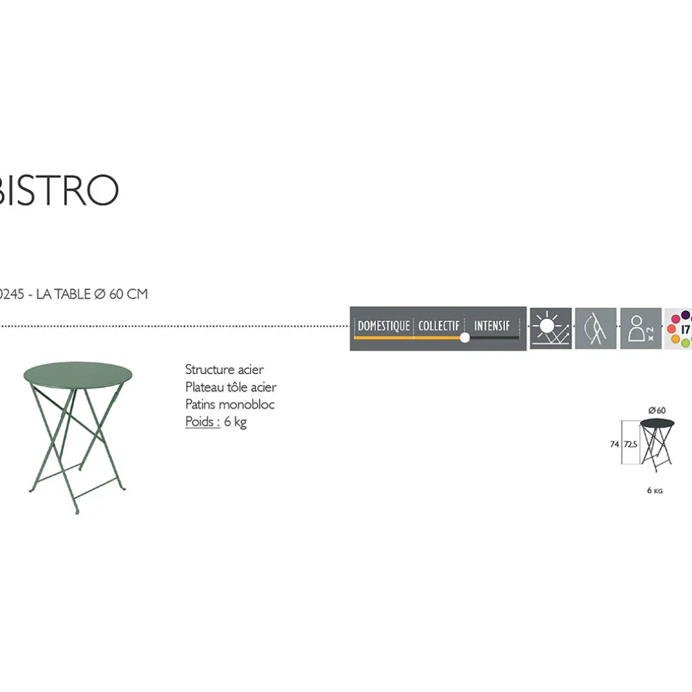 Table de jardin plainte en acier carbone - Bistro